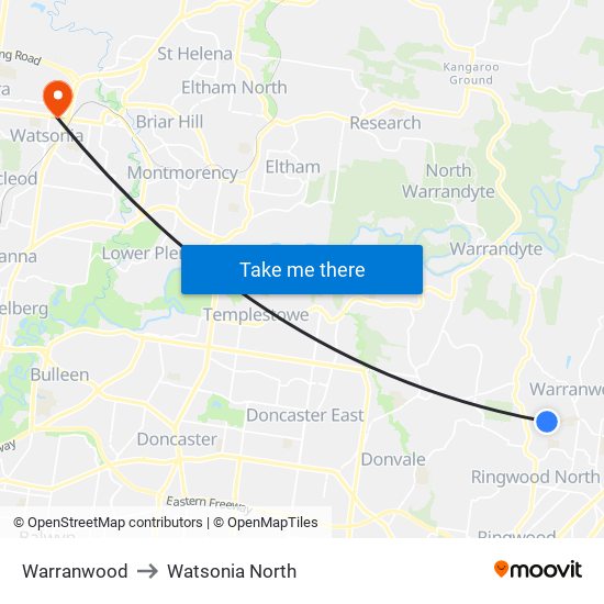 Warranwood to Watsonia North map