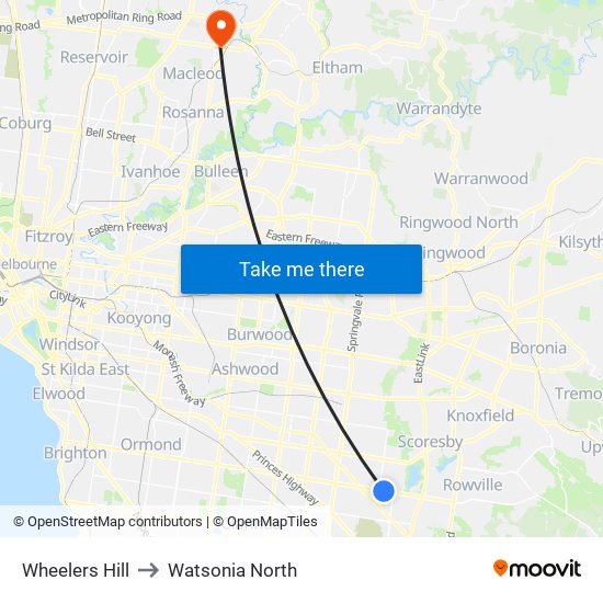 Wheelers Hill to Watsonia North map