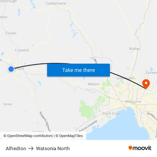 Alfredton to Watsonia North map