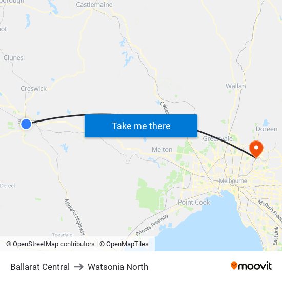 Ballarat Central to Watsonia North map