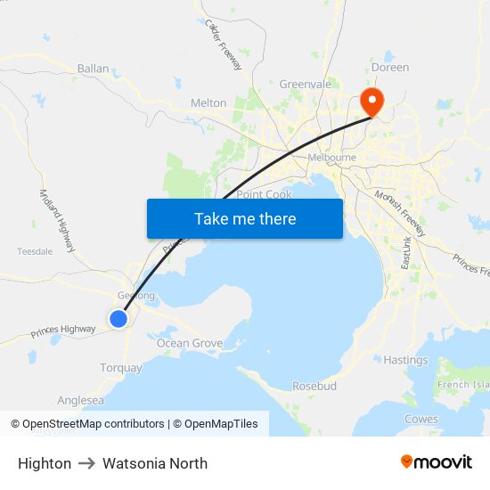 Highton to Watsonia North map