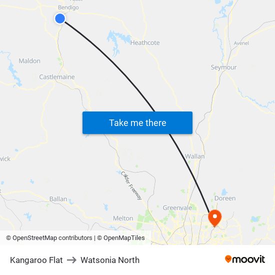 Kangaroo Flat to Watsonia North map