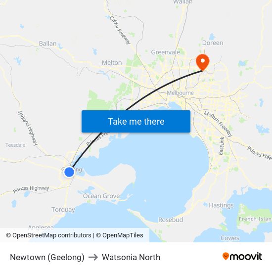 Newtown (Geelong) to Watsonia North map