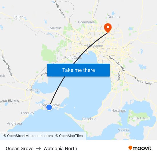 Ocean Grove to Watsonia North map