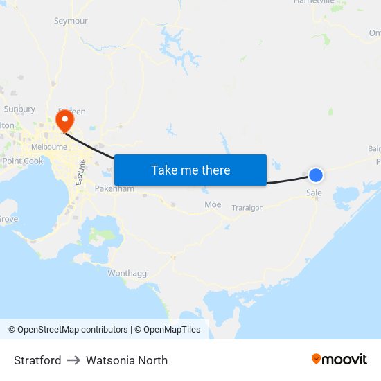 Stratford to Watsonia North map