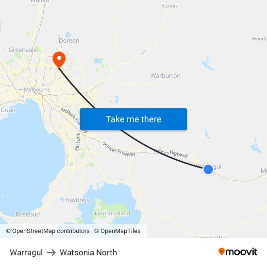 Warragul to Watsonia North map