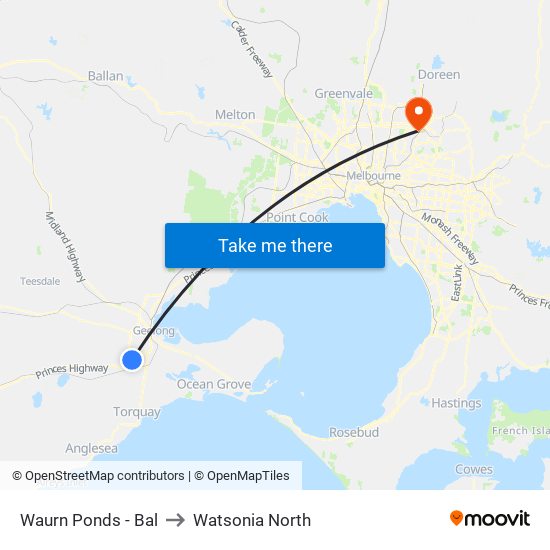 Waurn Ponds - Bal to Watsonia North map