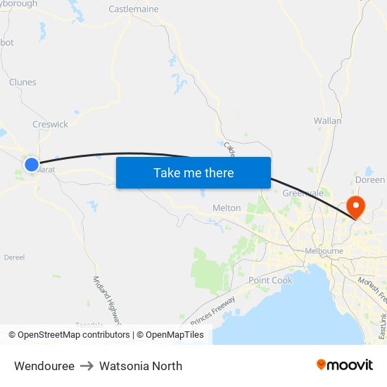 Wendouree to Watsonia North map