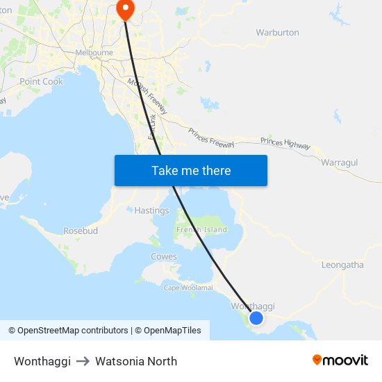 Wonthaggi to Watsonia North map