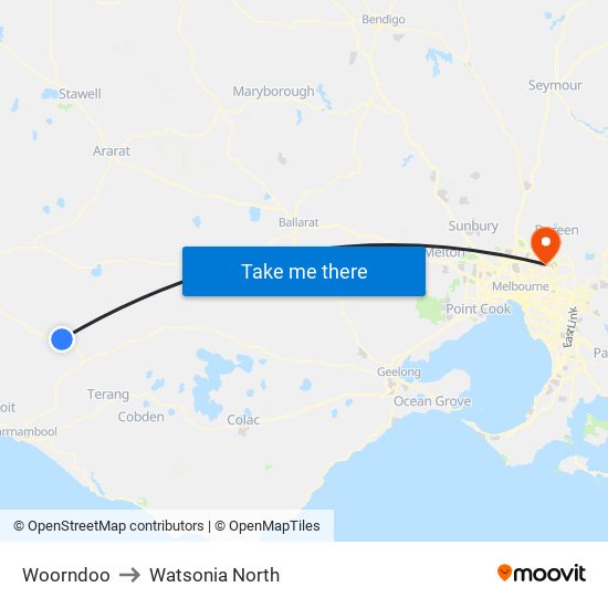 Woorndoo to Watsonia North map