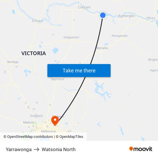 Yarrawonga to Watsonia North map