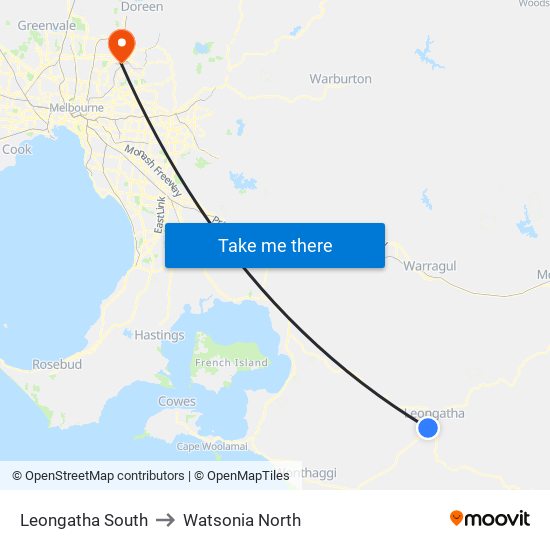 Leongatha South to Watsonia North map