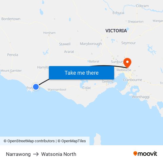 Narrawong to Watsonia North map