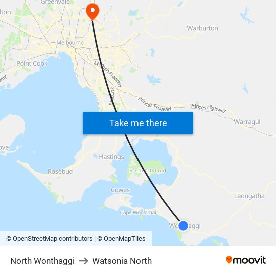 North Wonthaggi to Watsonia North map