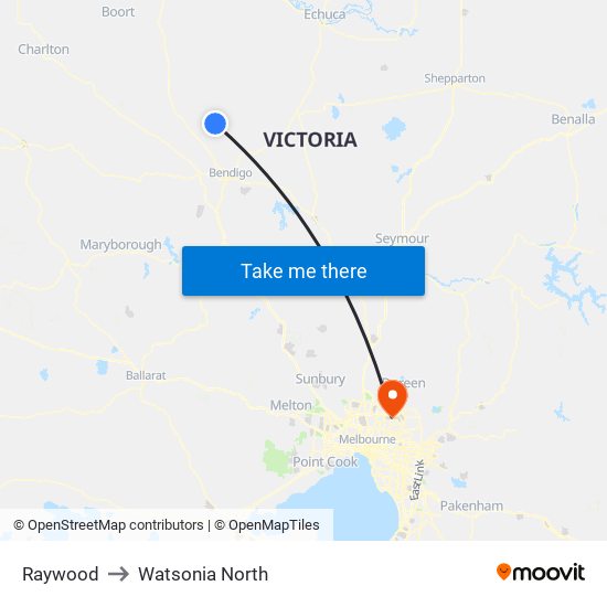 Raywood to Watsonia North map