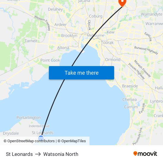 St Leonards to Watsonia North map