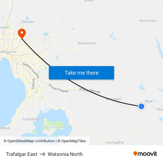 Trafalgar East to Watsonia North map