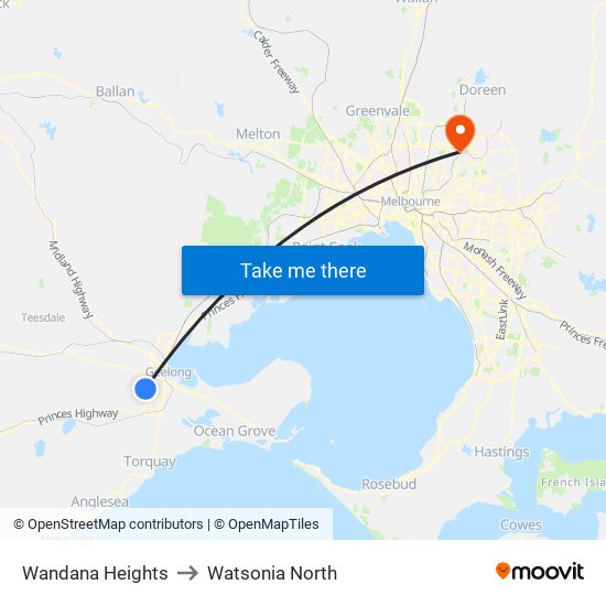 Wandana Heights to Watsonia North map