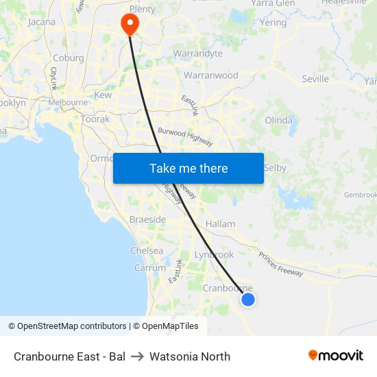 Cranbourne East - Bal to Watsonia North map