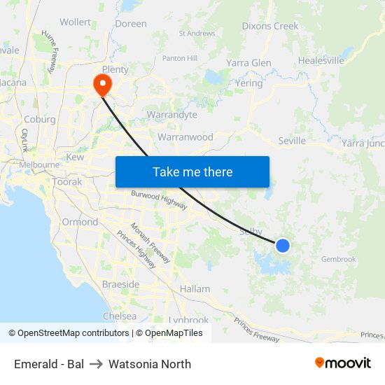 Emerald - Bal to Watsonia North map