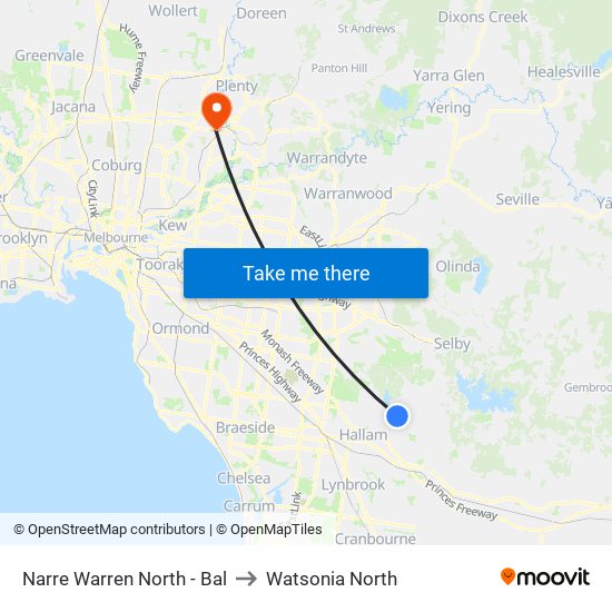 Narre Warren North - Bal to Watsonia North map