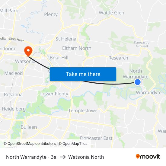 North Warrandyte - Bal to Watsonia North map