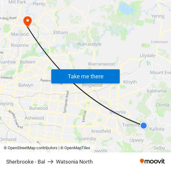 Sherbrooke - Bal to Watsonia North map