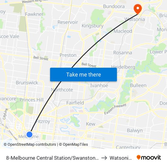 8-Melbourne Central Station/Swanston St (Melbourne City) to Watsonia North map