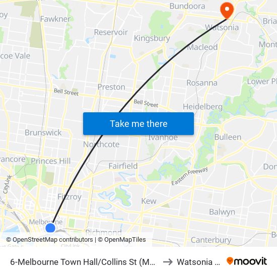 6-Melbourne Town Hall/Collins St (Melbourne City) to Watsonia North map