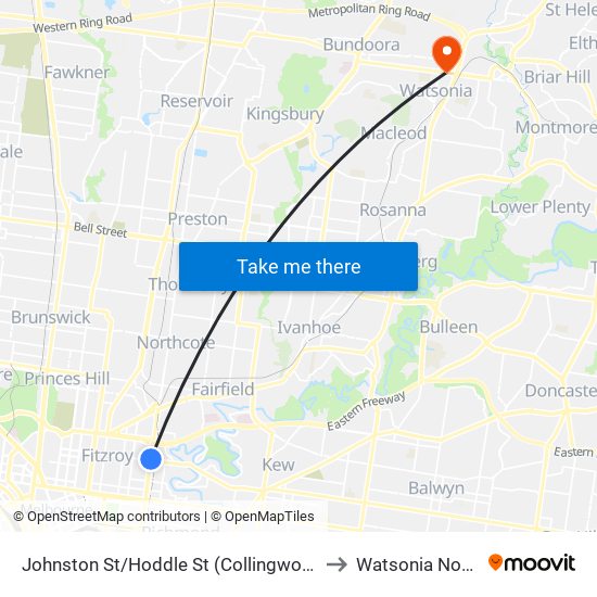 Johnston St/Hoddle St (Collingwood) to Watsonia North map