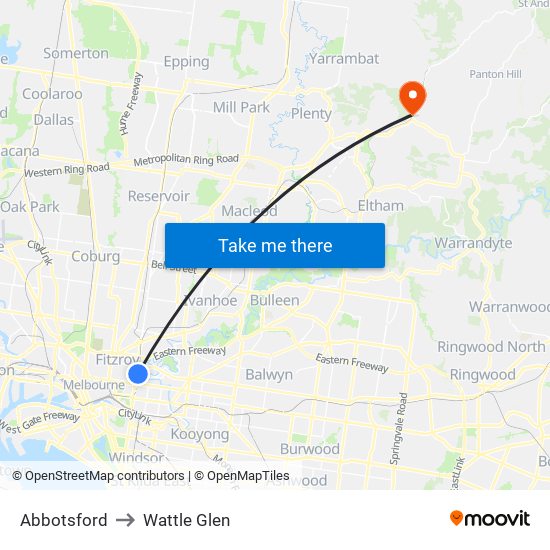 Abbotsford to Wattle Glen map