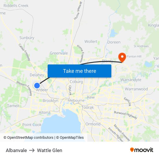 Albanvale to Wattle Glen map