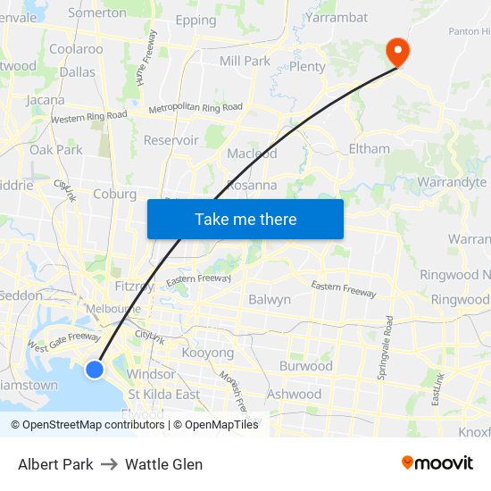 Albert Park to Wattle Glen map