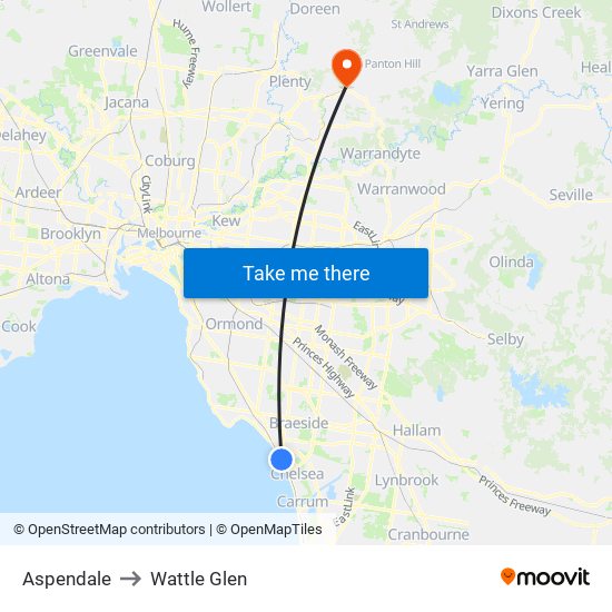 Aspendale to Wattle Glen map