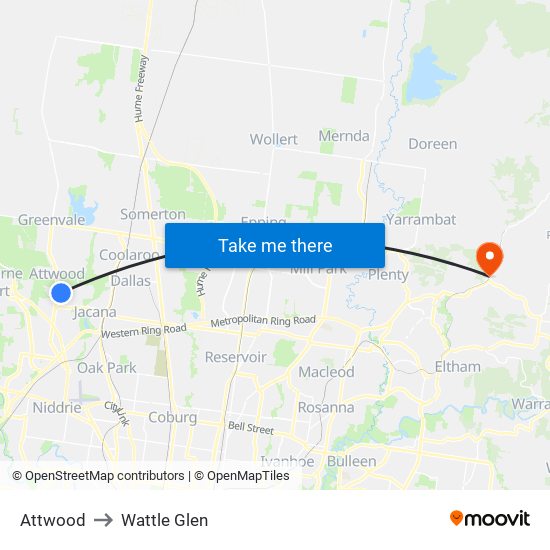 Attwood to Wattle Glen map
