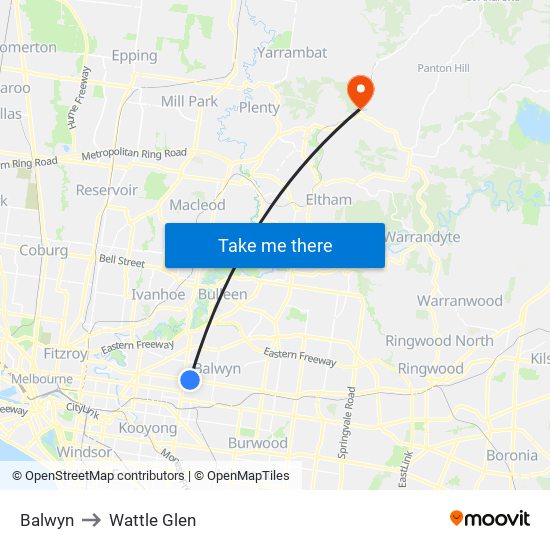 Balwyn to Wattle Glen map