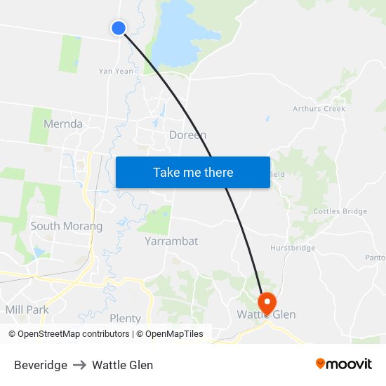 Beveridge to Wattle Glen map