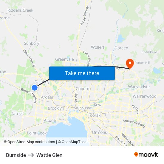 Burnside to Wattle Glen map