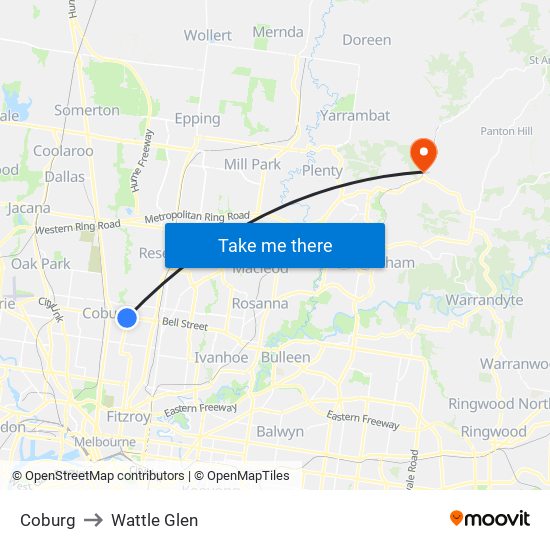 Coburg to Wattle Glen map