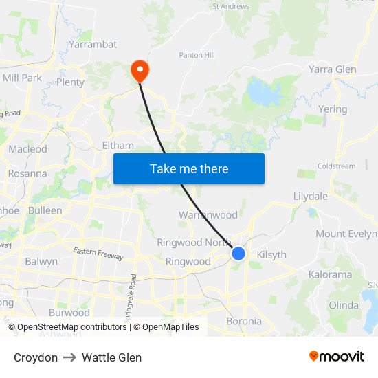 Croydon to Wattle Glen map