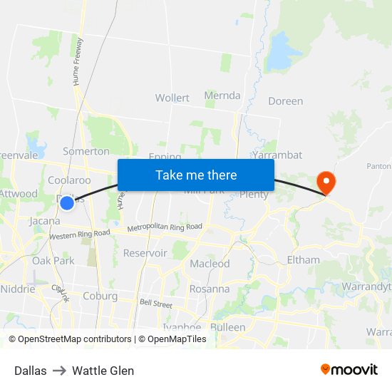 Dallas to Wattle Glen map