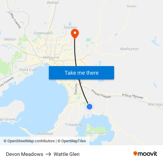 Devon Meadows to Wattle Glen map