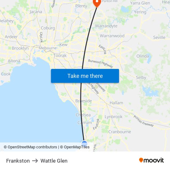 Frankston to Wattle Glen map