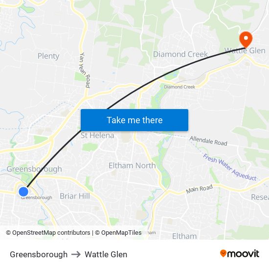 Greensborough to Wattle Glen map