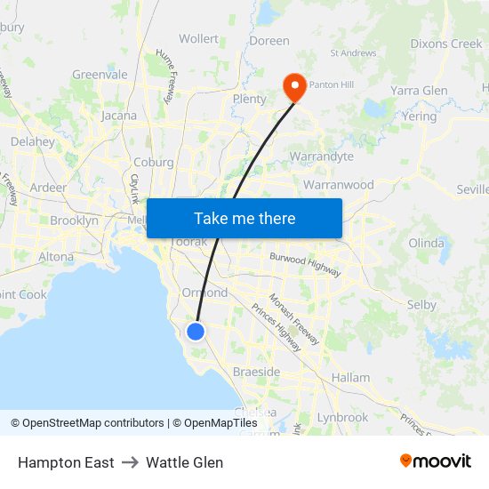 Hampton East to Wattle Glen map