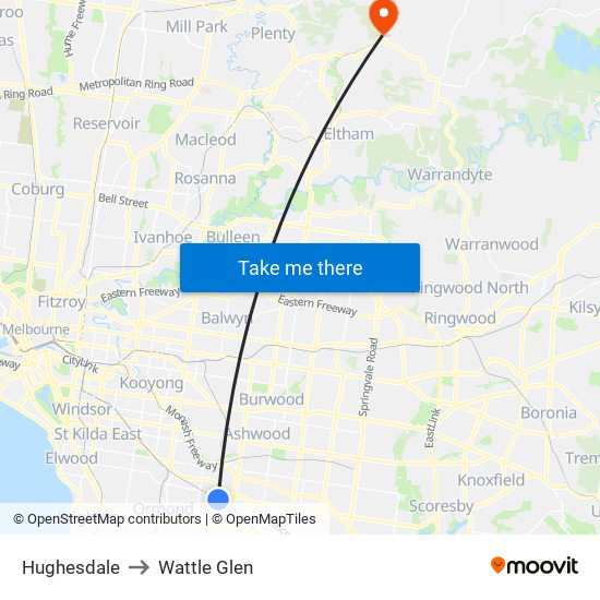 Hughesdale to Wattle Glen map