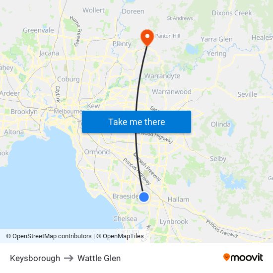 Keysborough to Wattle Glen map