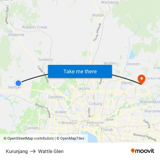 Kurunjang to Wattle Glen map