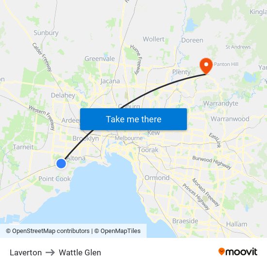 Laverton to Wattle Glen map