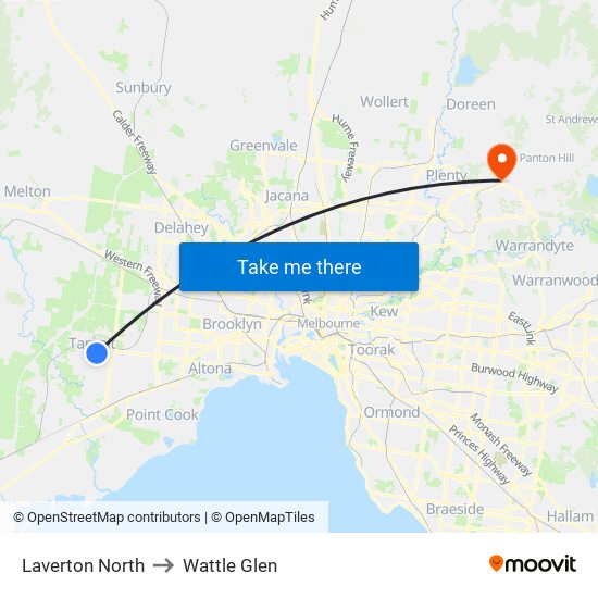 Laverton North to Wattle Glen map